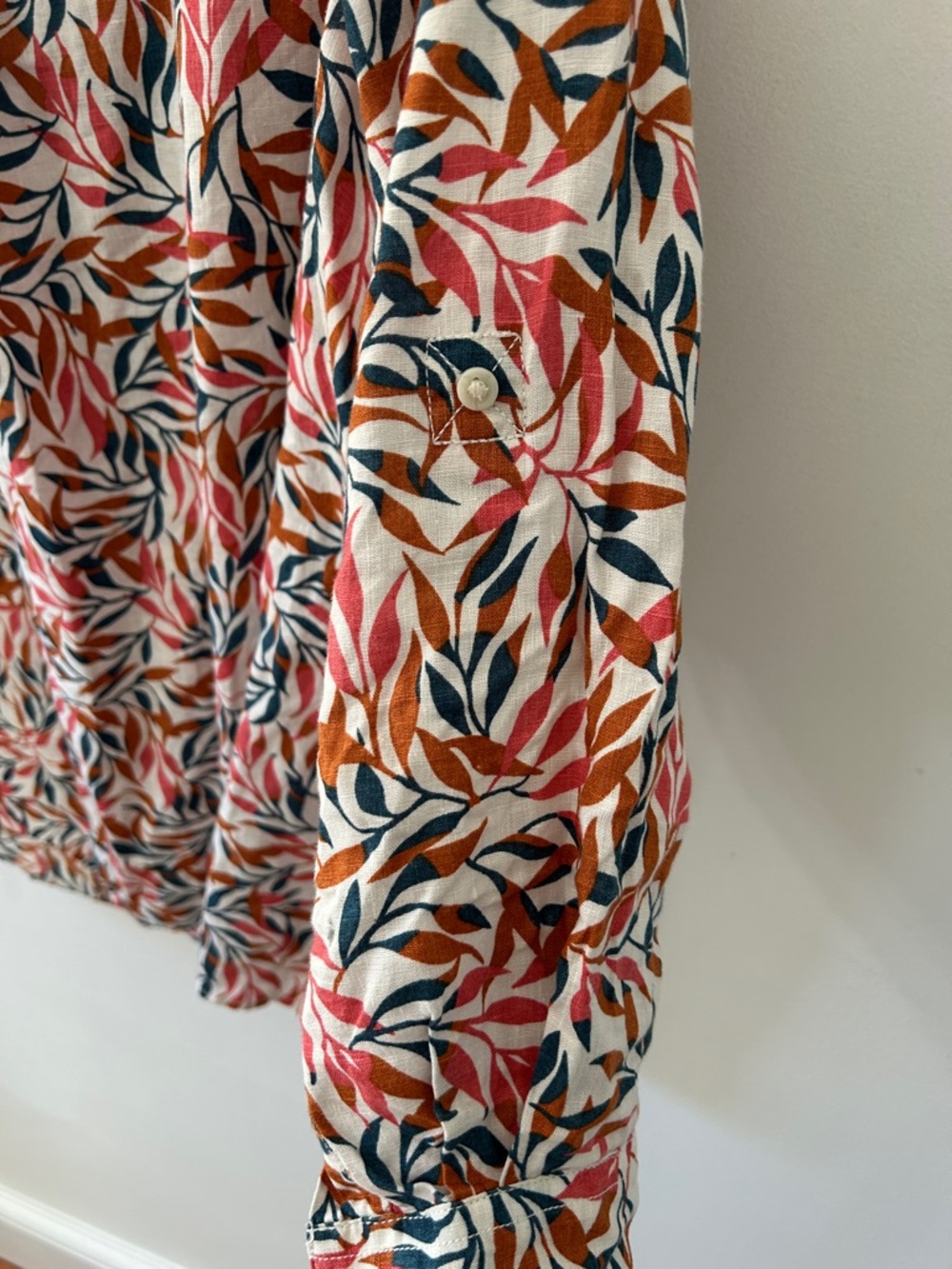 Lands' End A Line Linen Tunic Women’s XL Floral Leaf Print Button Up Resort Wear - Picture 8 of 16